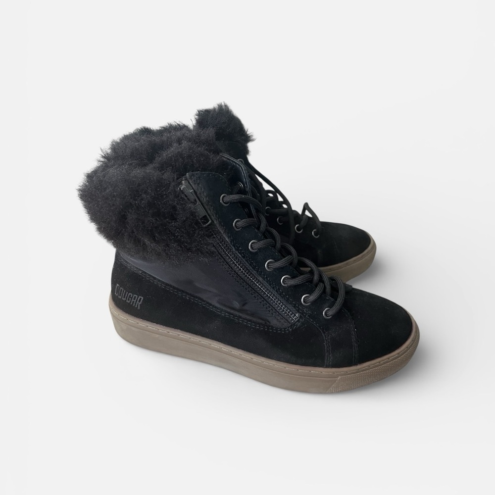 Cougar Black Ankle Boots with Fur Trim - Picture 3 of 10